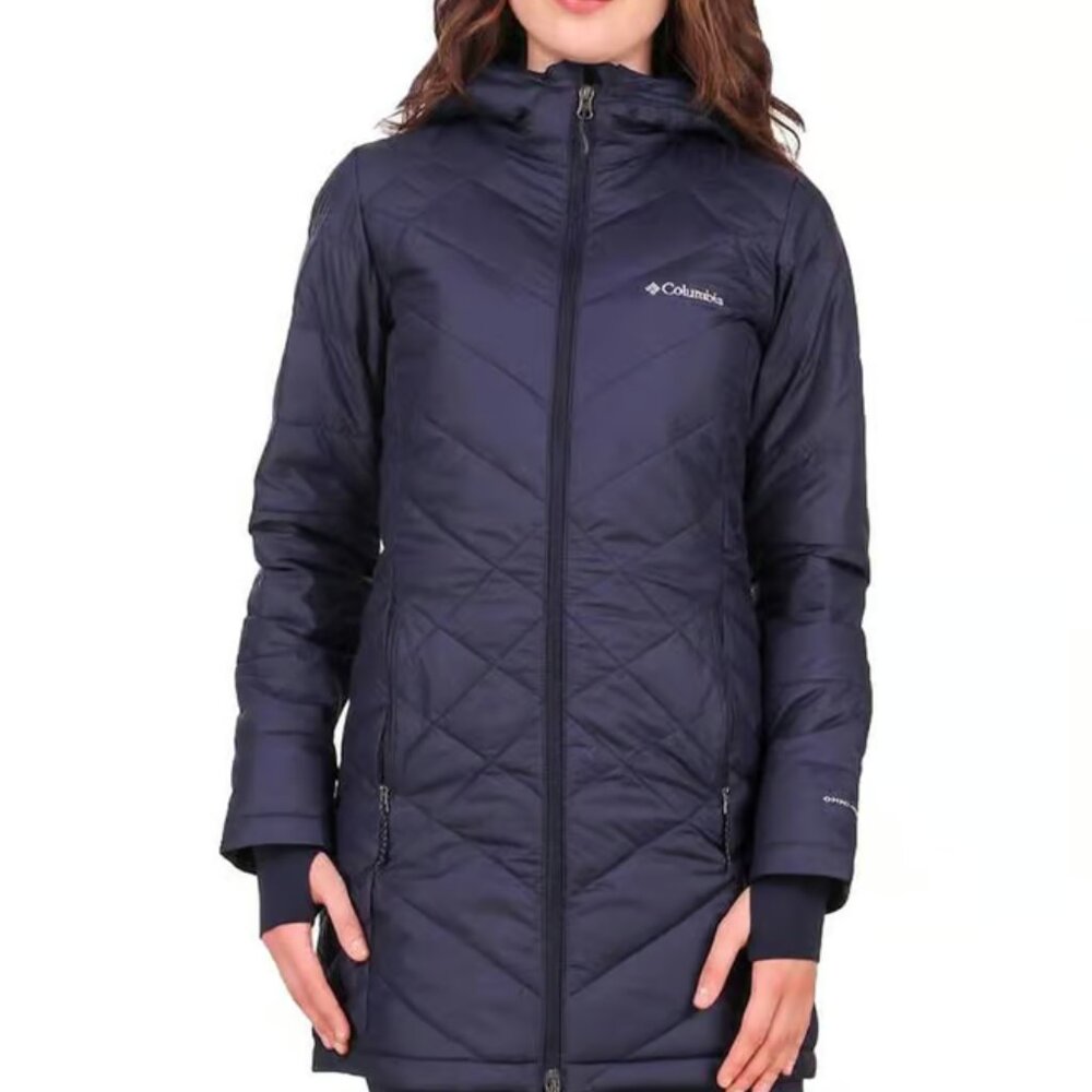 Columbia Women's Black Heavenly Long Quilted Hooded Puffer Jacket Size XS